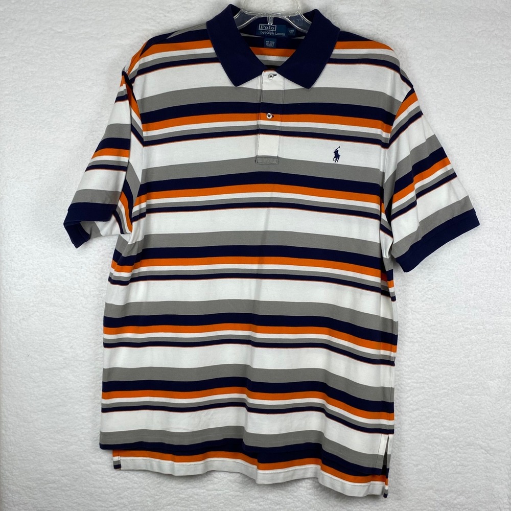 Polo Ralph Lauren Mens 2XB Big Striped Polo Shirt Navy Orange White Cotton